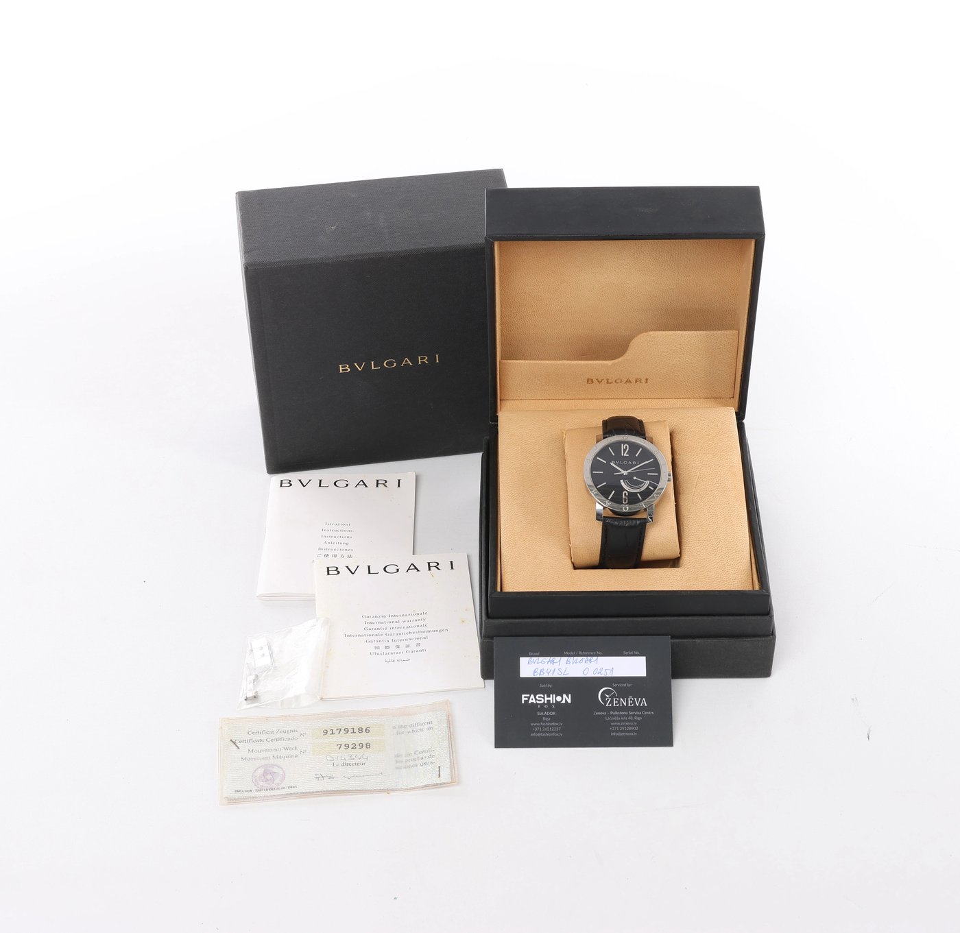 Bvlgari Bvlgari BB41SL O 0251 Manual-winding SS x Leather Watch Black Dial