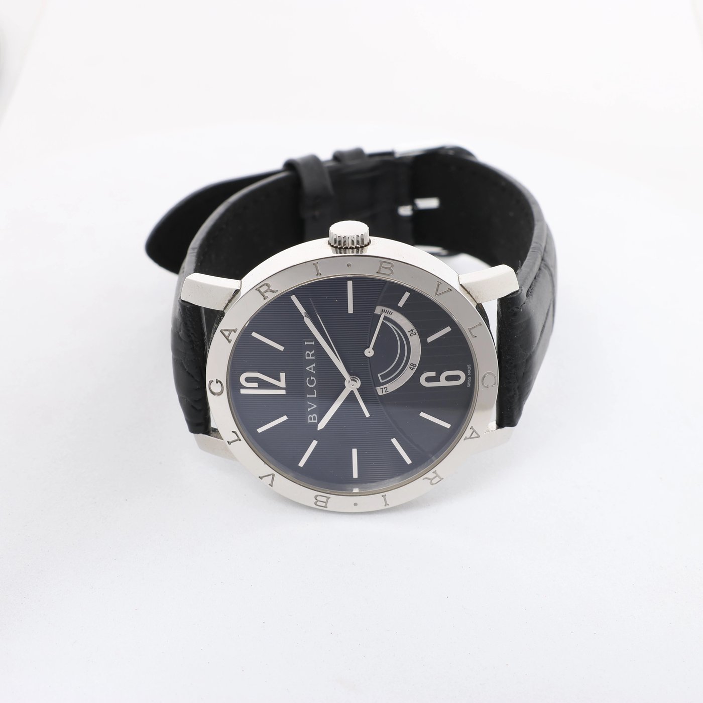 Bvlgari Bvlgari BB41SL O 0251 Manual-winding SS x Leather Watch Black Dial