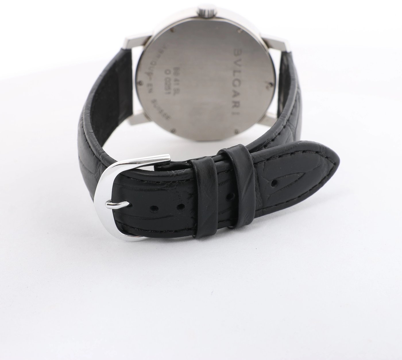 Bvlgari Bvlgari BB41SL O 0251 Manual-winding SS x Leather Watch Black Dial