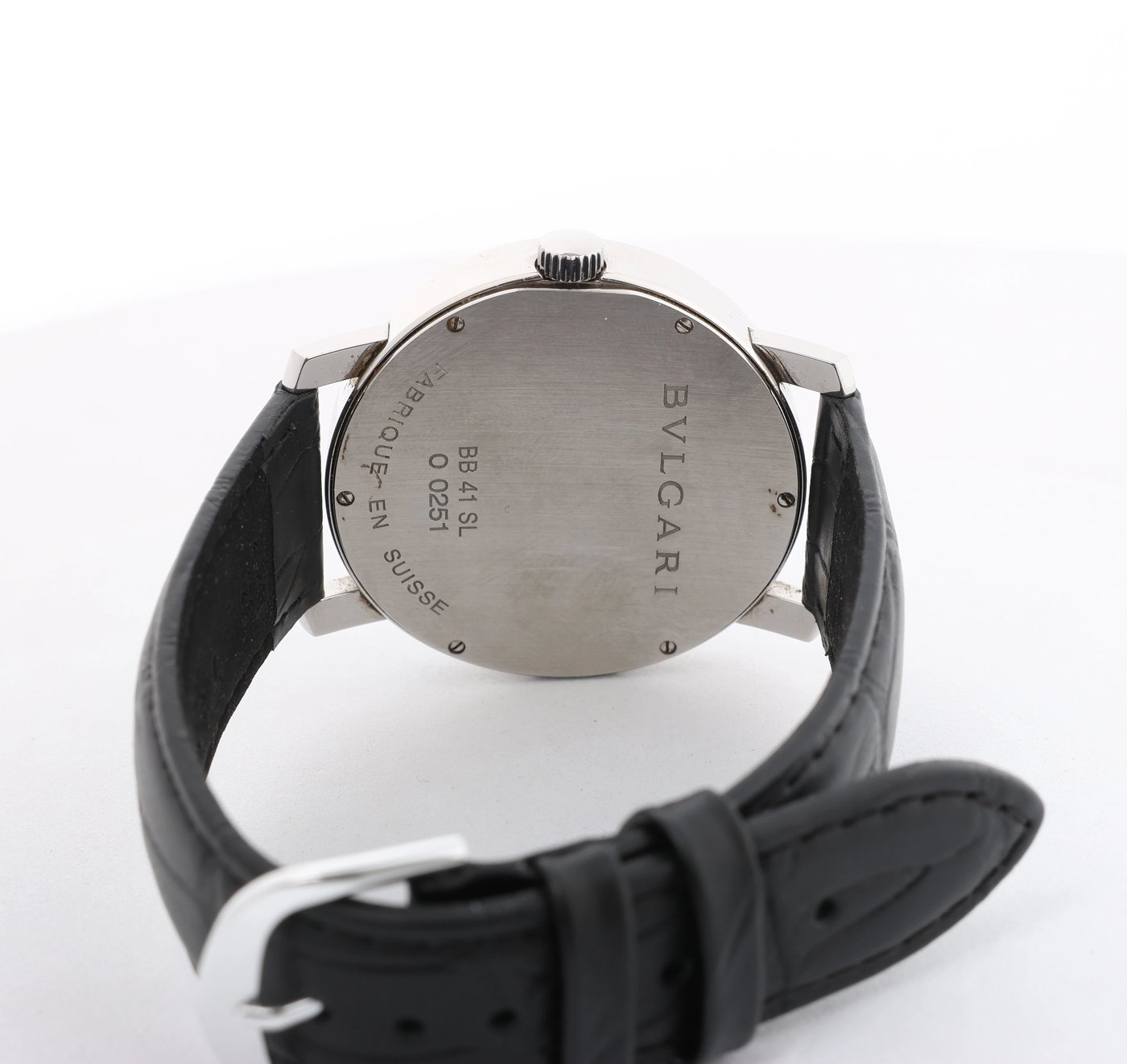 Bvlgari Bvlgari BB41SL O 0251 Manual-winding SS x Leather Watch Black Dial