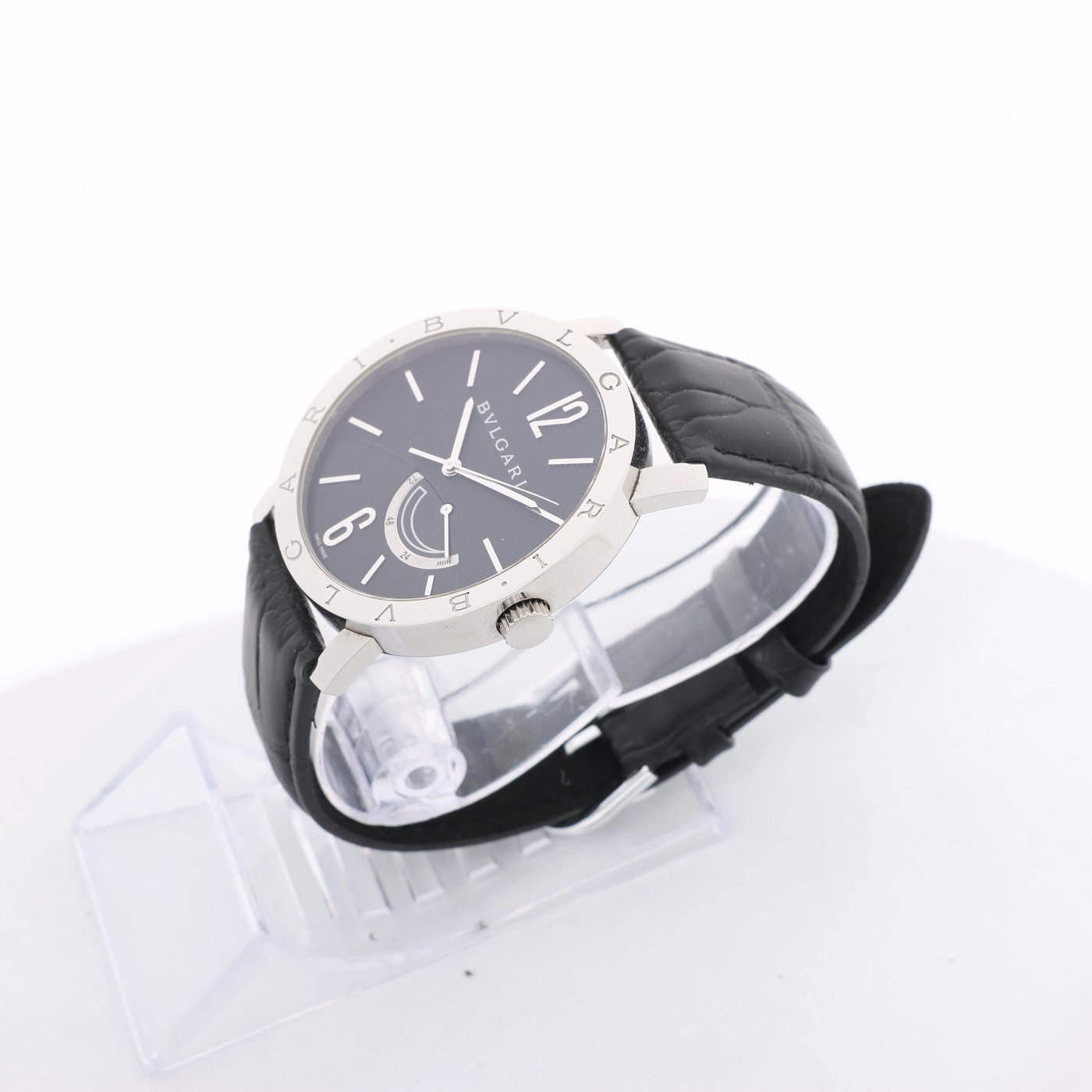 Bvlgari Bvlgari BB41SL O 0251 Manual-winding SS x Leather Watch Black Dial