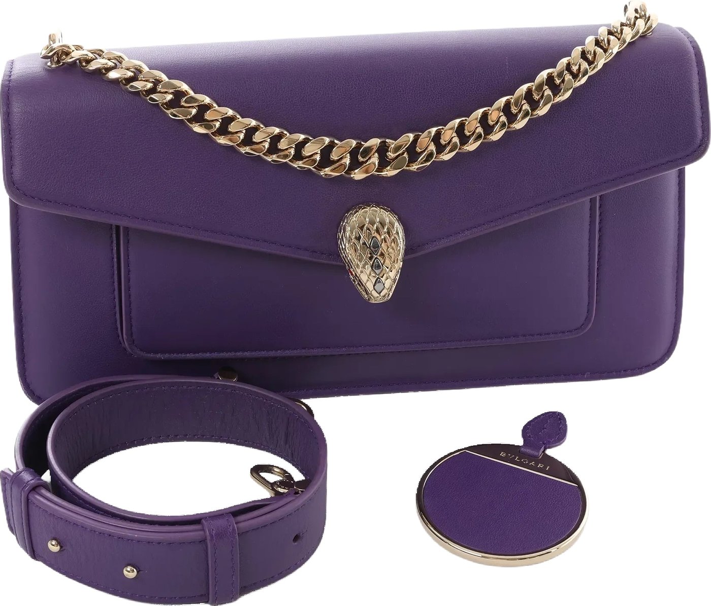 BVLGARI Serpenti Leather 2Way Chain Handbag in Purple