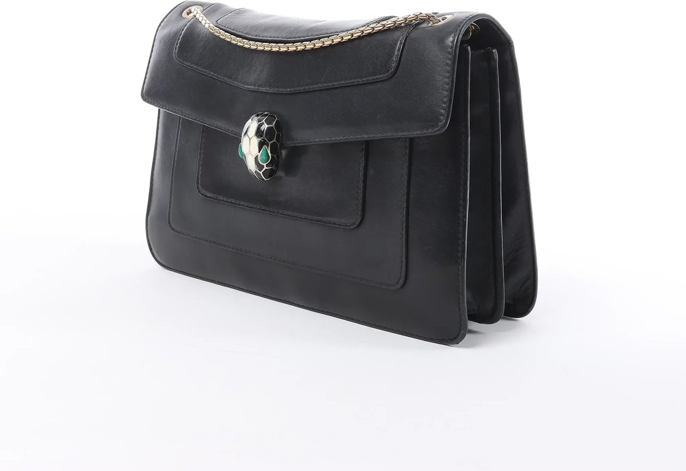 BVLGARI Serpenti Leather Chain Crossbody Bag in Black