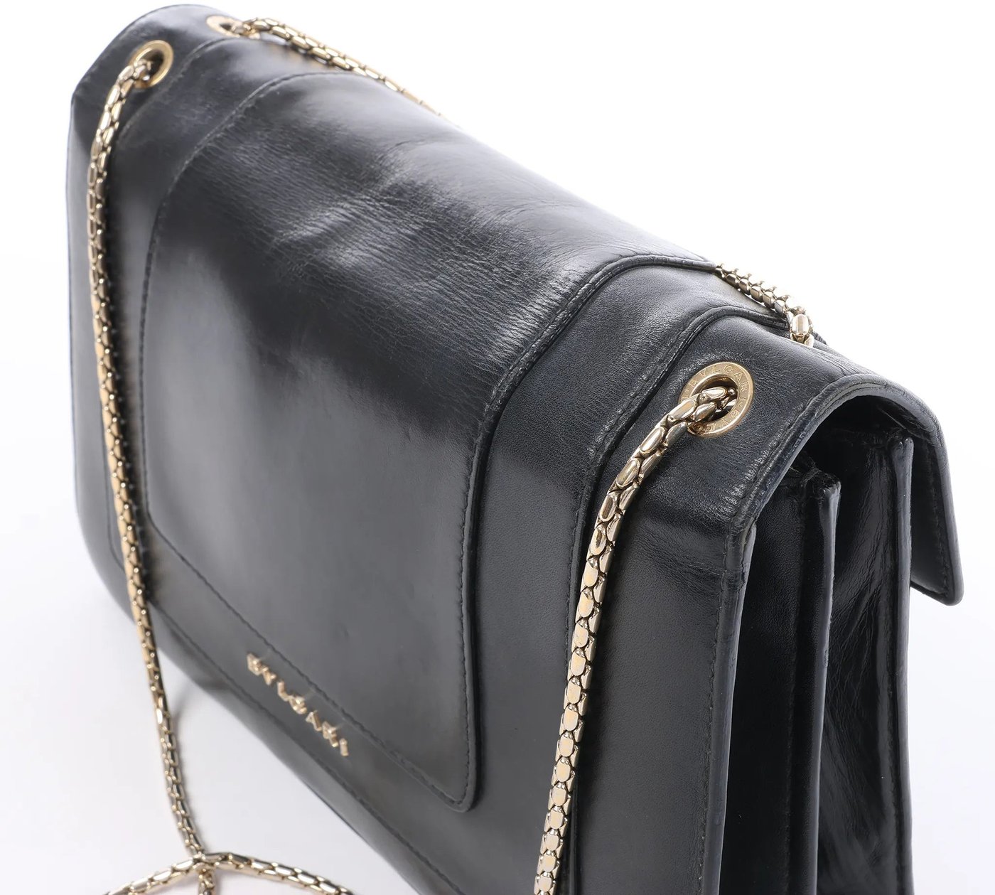 BVLGARI Serpenti Leather Chain Crossbody Bag in Black