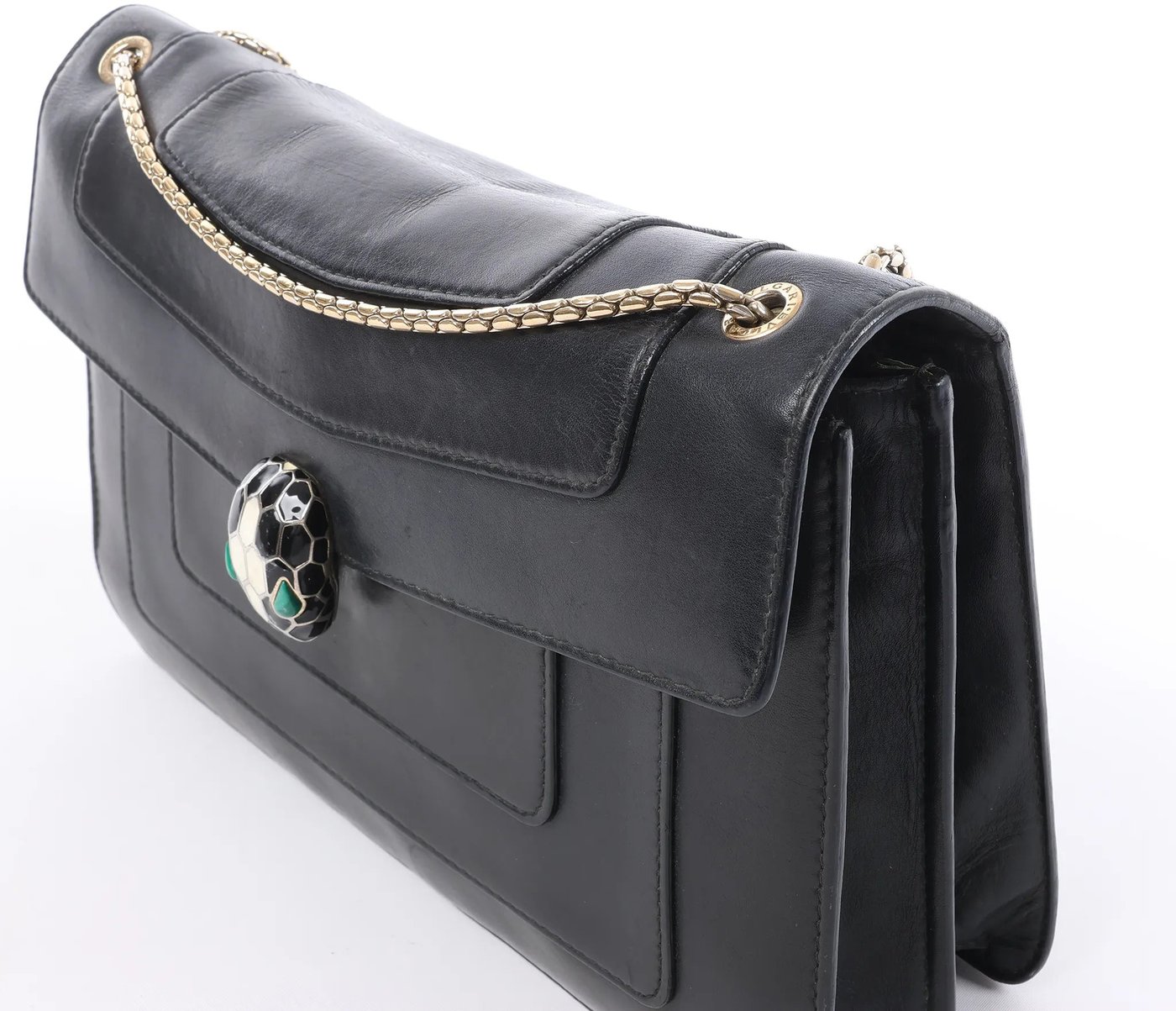 BVLGARI Serpenti Leather Chain Crossbody Bag in Black
