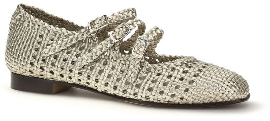 Carel Paris Silver Calf Leather Bos Taurus Ballet Flats