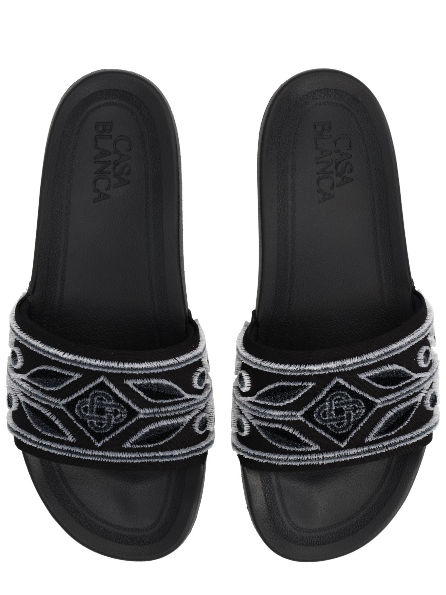 Wide Straps Embroidered Logo Slide Sandals
