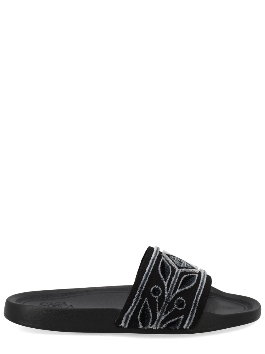Wide Straps Embroidered Logo Slide Sandals