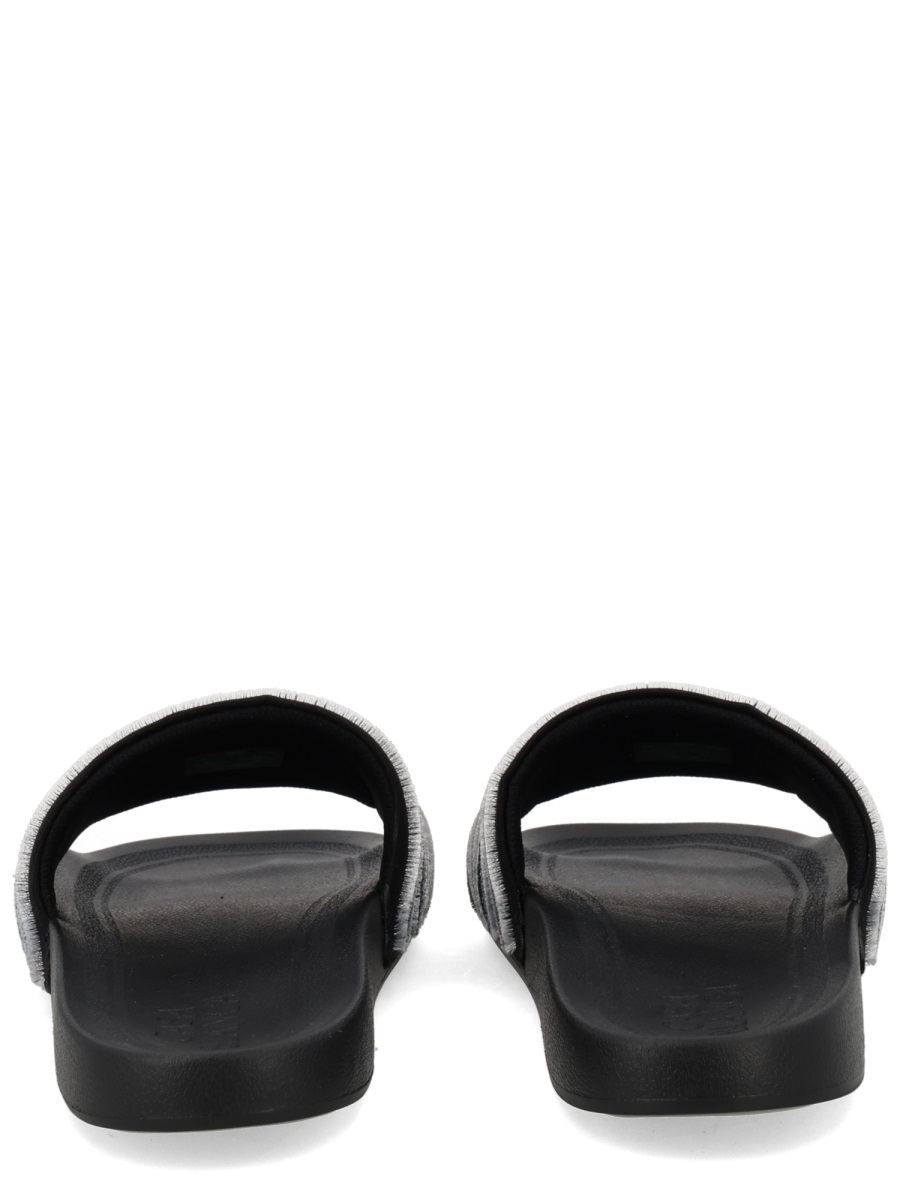 Wide Straps Embroidered Logo Slide Sandals