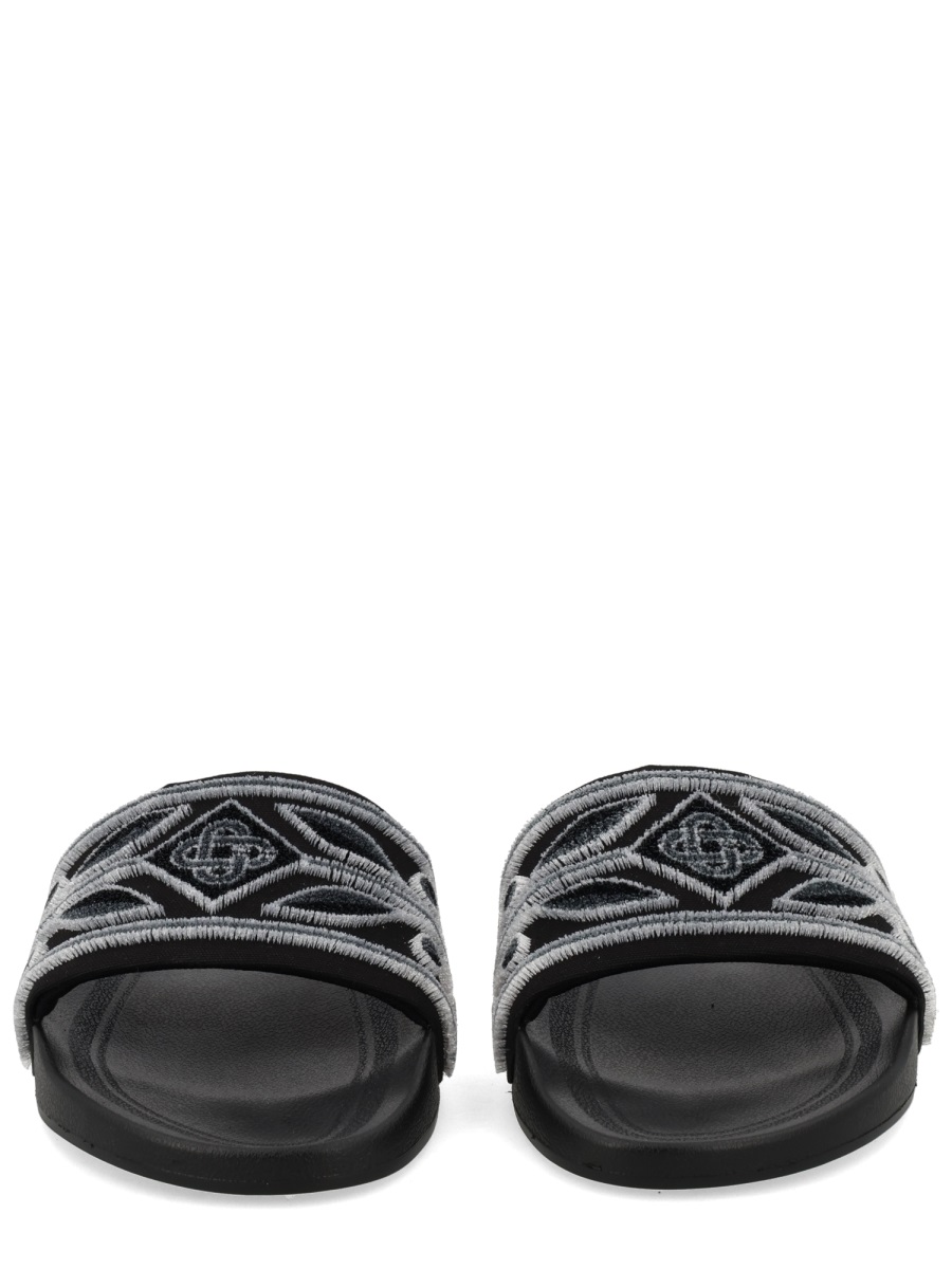 Wide Straps Embroidered Logo Slide Sandals