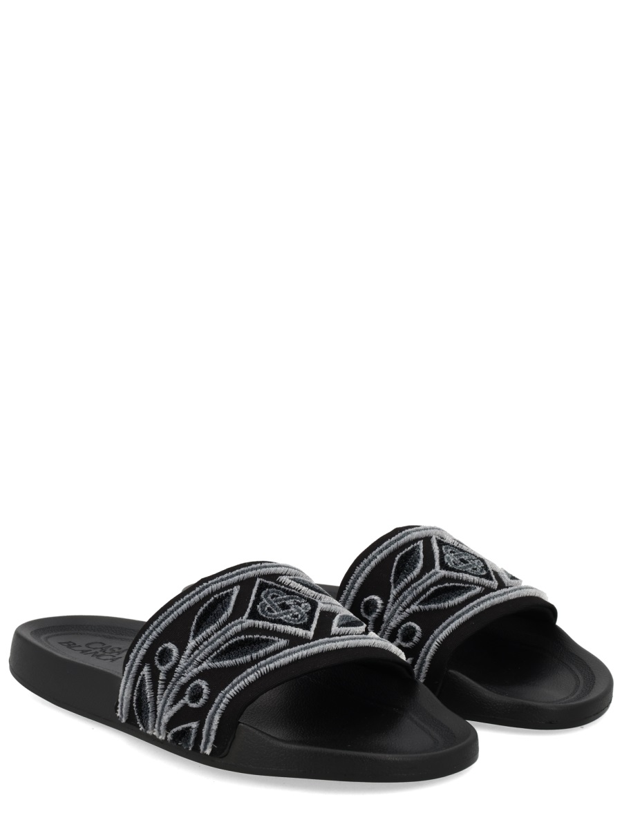 Wide Straps Embroidered Logo Slide Sandals