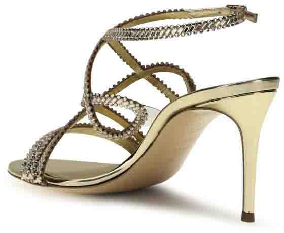 Casadei Gold Calf Leather Bos Taurus Stiletto Heel Sandals