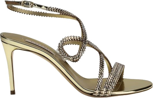 Casadei Gold Calf Leather Bos Taurus Stiletto Heel Sandals