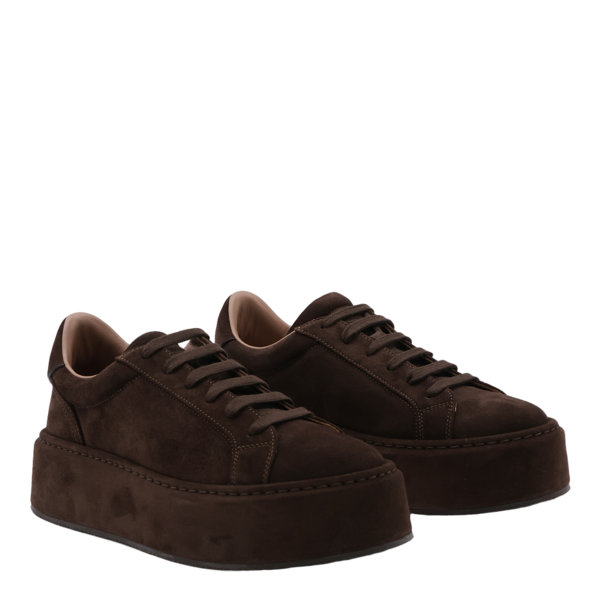 Chunky Platform Sneakers with Suede-like Upper and Lace-up Front