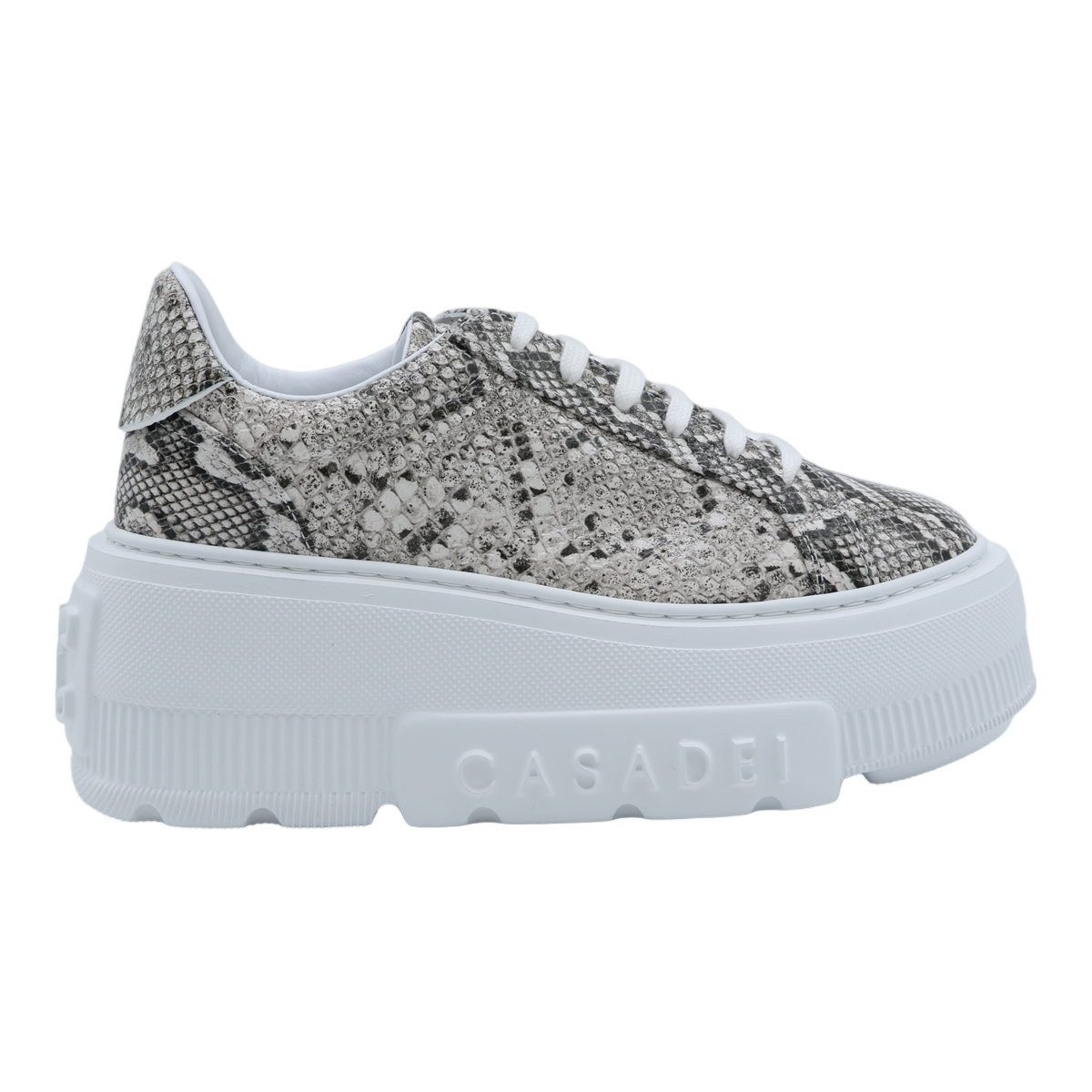 Textured Snakeskin Sneakers with Chunky White Platform Sole