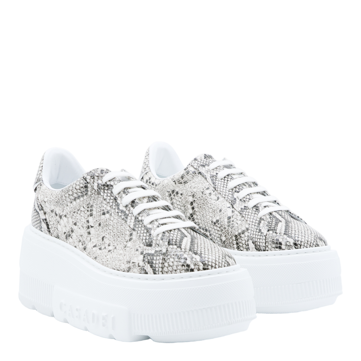 Textured Snakeskin Sneakers with Chunky White Platform Sole