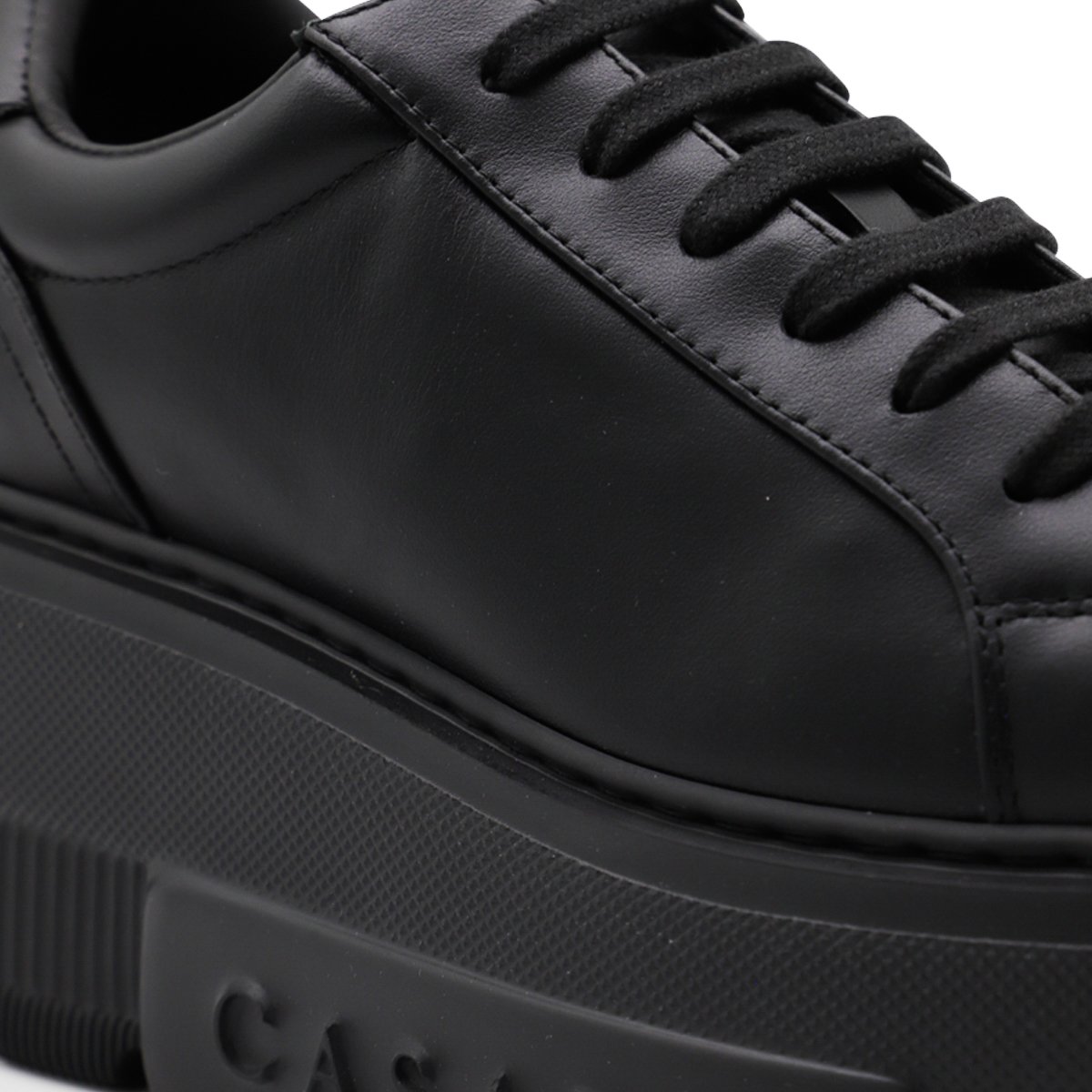 Black Leather Lettering Logo Sneakers