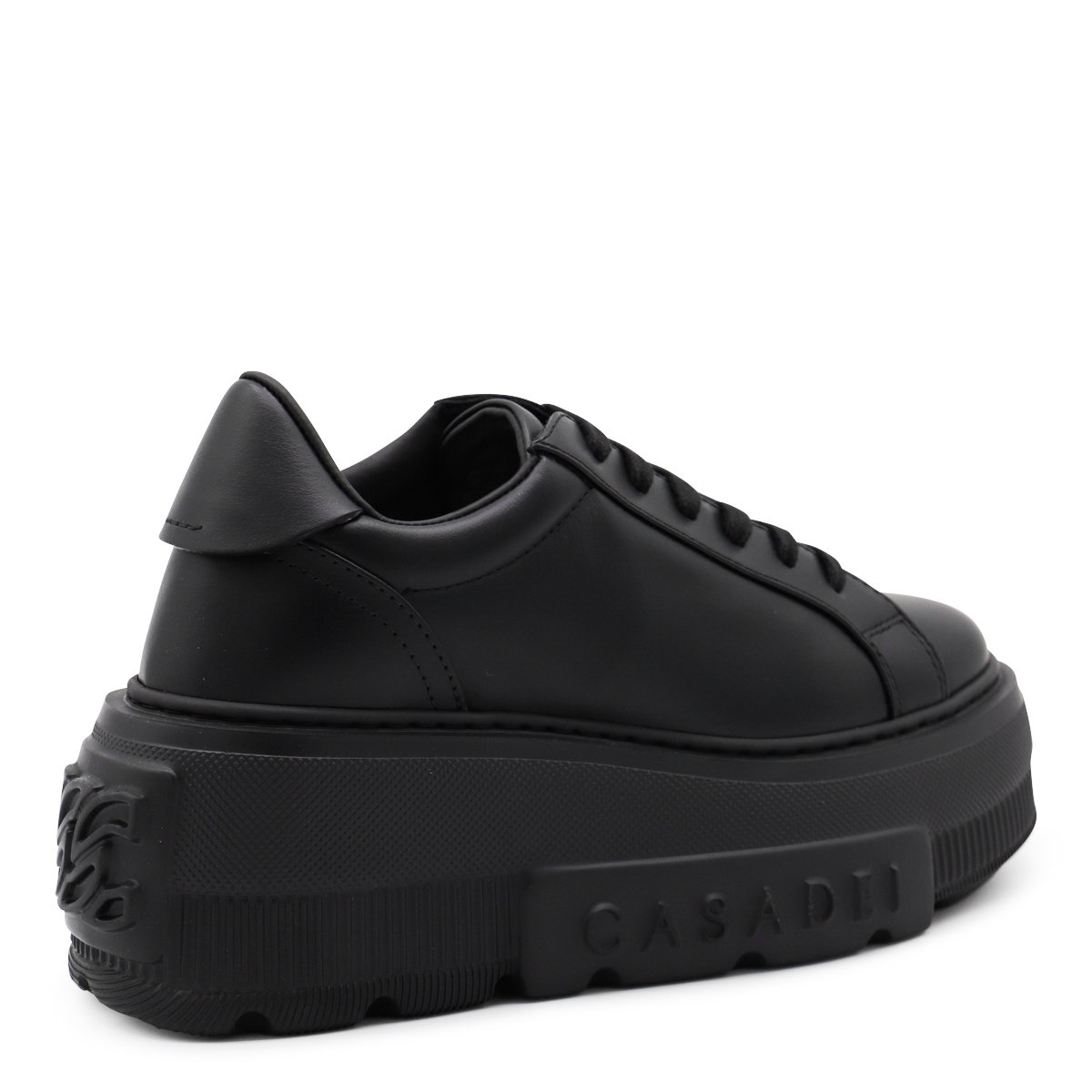 Black Leather Lettering Logo Sneakers