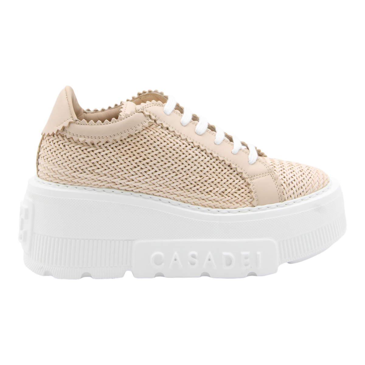 Chunky White Platform Sneakers with Embossed Branding