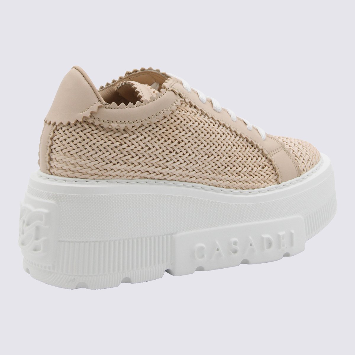 Chunky White Platform Sneakers with Embossed Branding
