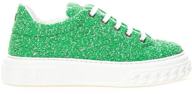 Casadei Green Fabric And Leather Athletic Sneakers