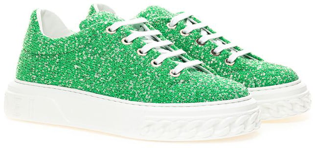 Casadei Green Fabric And Leather Athletic Sneakers