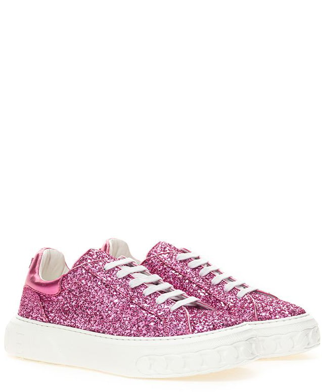 Casadei Fuchsia Fabric And Leather Low Top Sneakers