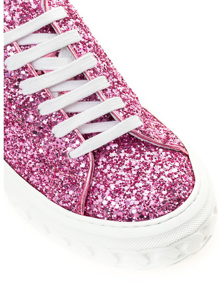 Casadei Fuchsia Fabric And Leather Low Top Sneakers
