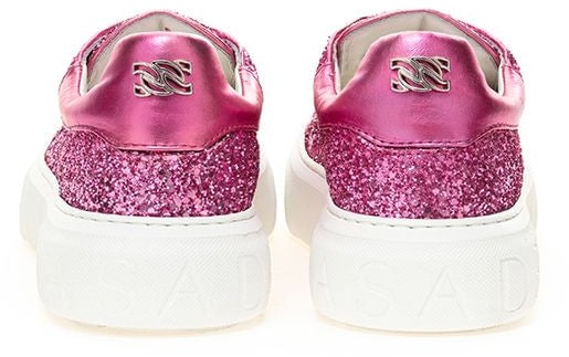 Casadei Fuchsia Fabric And Leather Low Top Sneakers