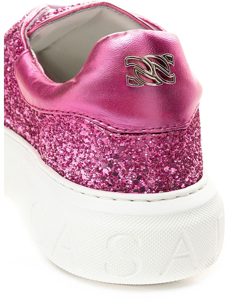 Casadei Fuchsia Fabric And Leather Low Top Sneakers