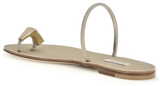 Casadei Gold Calf Leather Bos Taurus Flat Sandals
