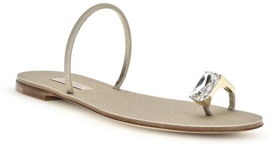 Casadei Gold Calf Leather Bos Taurus Flat Sandals