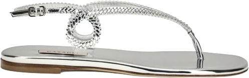 Casadei Silver Calf Leather Bos Taurus Flat Sandals