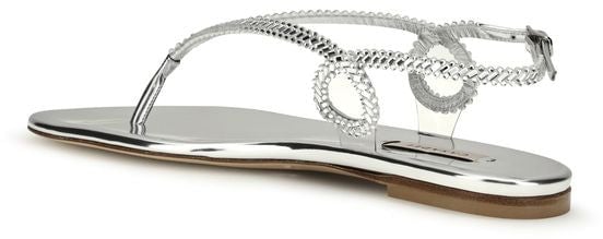 Casadei Silver Calf Leather Bos Taurus Flat Sandals