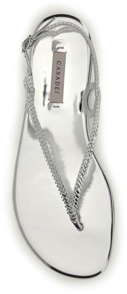 Casadei Silver Calf Leather Bos Taurus Flat Sandals