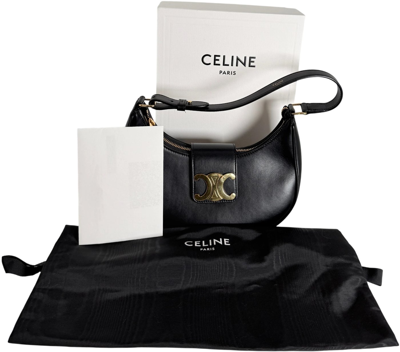 Celine Ava Triomphe Medium Smooth Leather Black Gold 2024