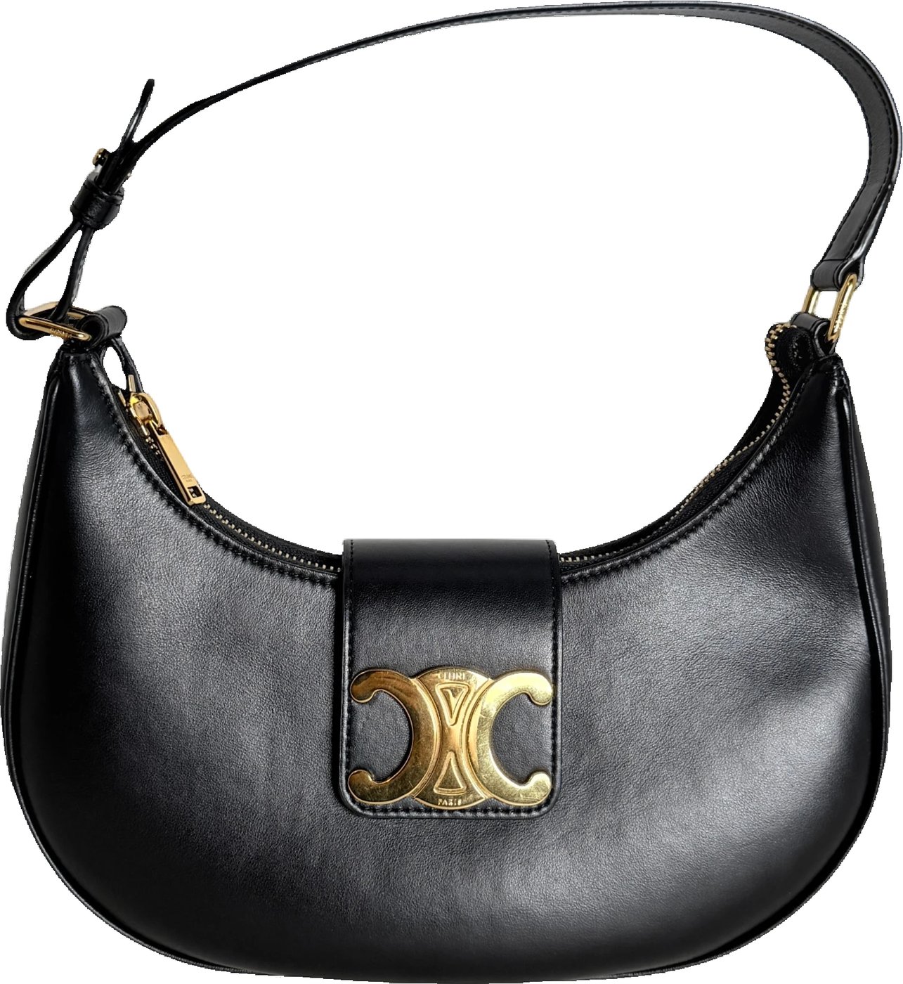Celine Ava Triomphe Medium Smooth Leather Black Gold 2024