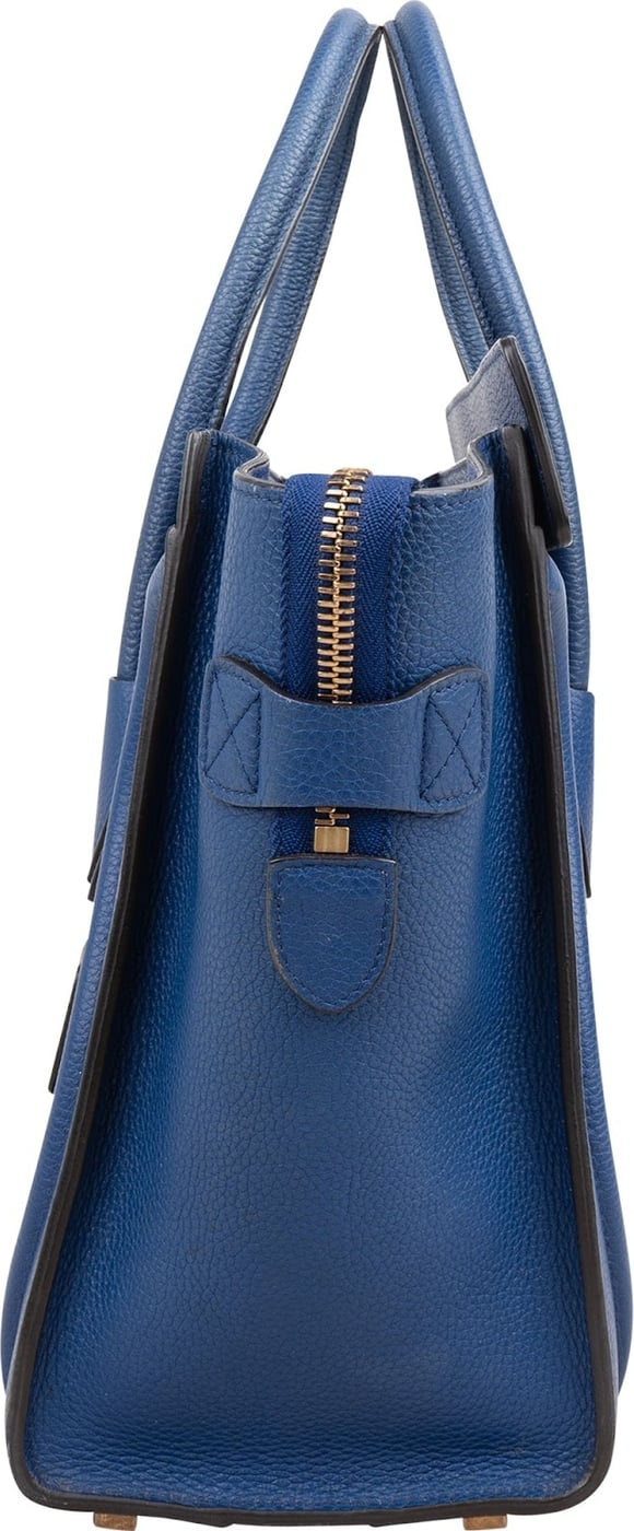 Céline Blue Drummed Calfskin Micro Luggage Handbag