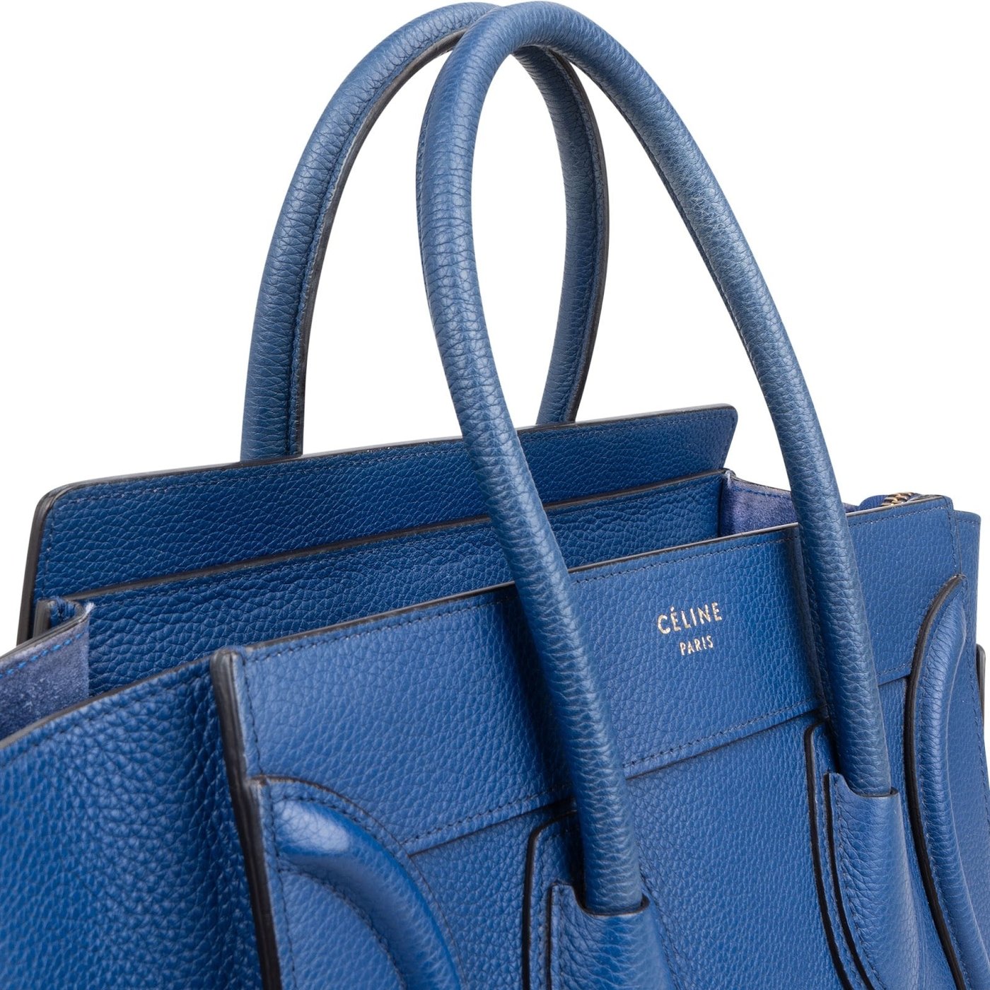 Céline Blue Drummed Calfskin Micro Luggage Handbag