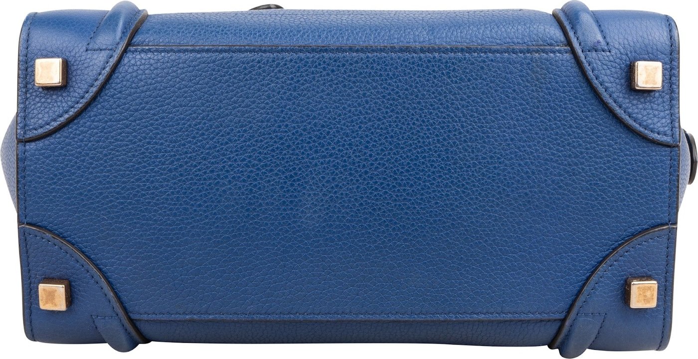 Céline Blue Drummed Calfskin Micro Luggage Handbag