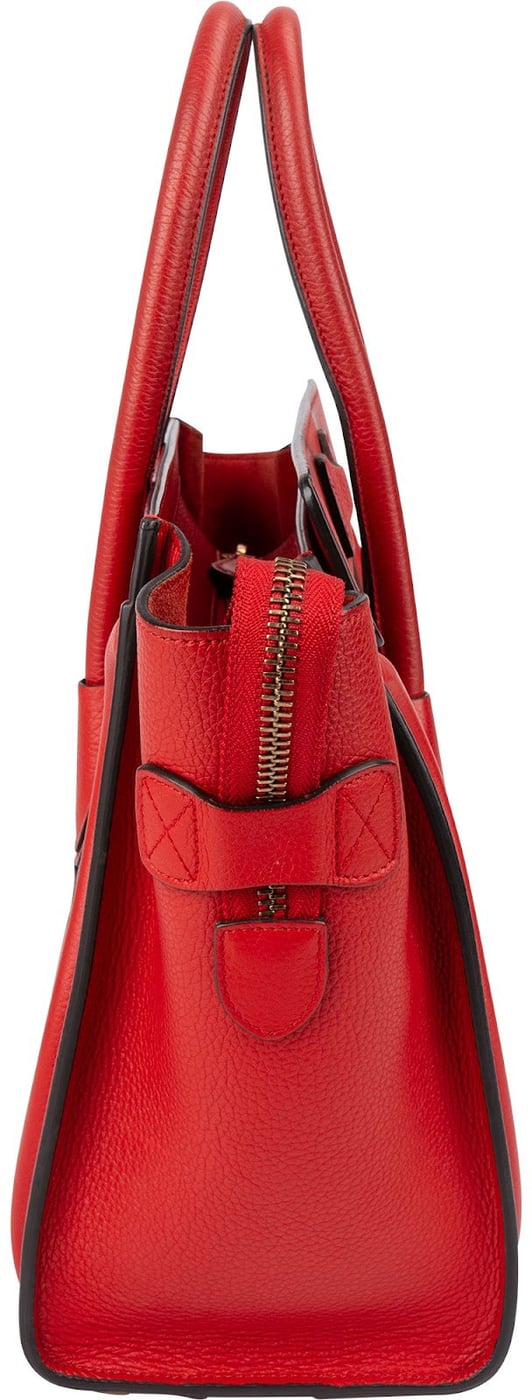 Celine Red Drummed Calfskin Leather Luggage Handbag