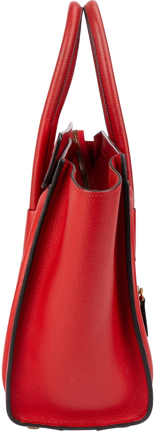 Celine Red Drummed Calfskin Leather Luggage Handbag