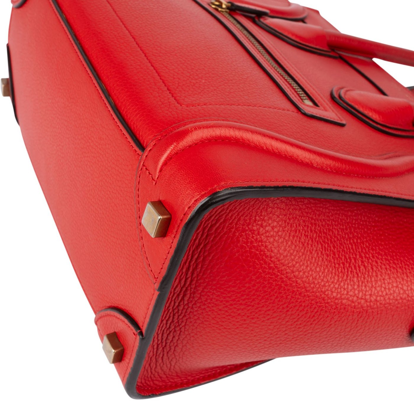 Celine Red Drummed Calfskin Leather Luggage Handbag