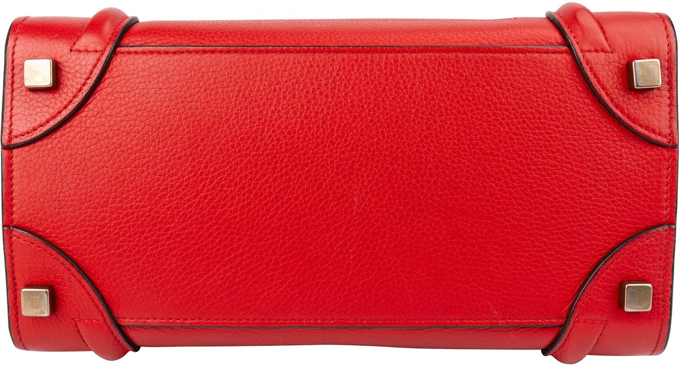Celine Red Drummed Calfskin Leather Luggage Handbag