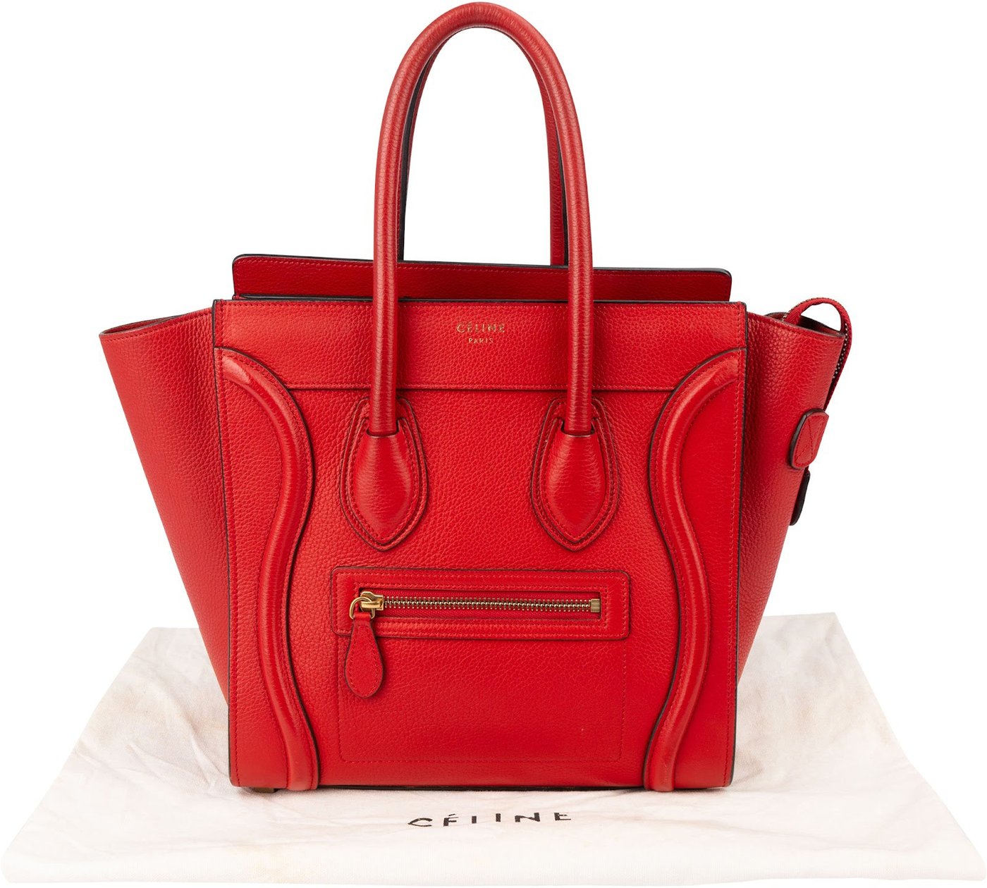 Celine Red Drummed Calfskin Leather Luggage Handbag