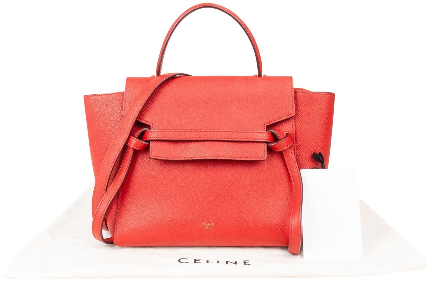 Celine Red Grained Calfskin Nano Belt Handbag