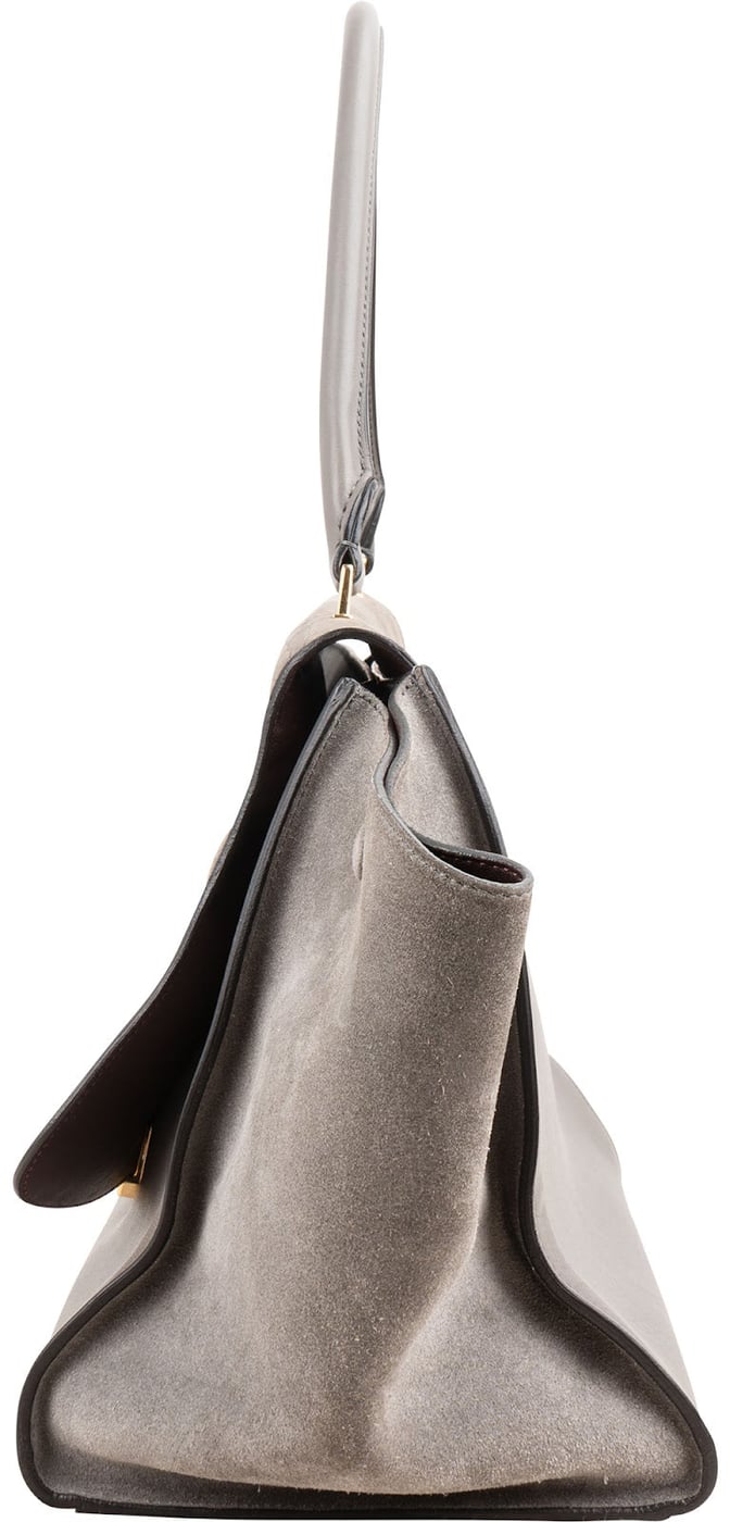 Céline Taupe Croc-Embossed Suede & Leather Trapeze Handbag