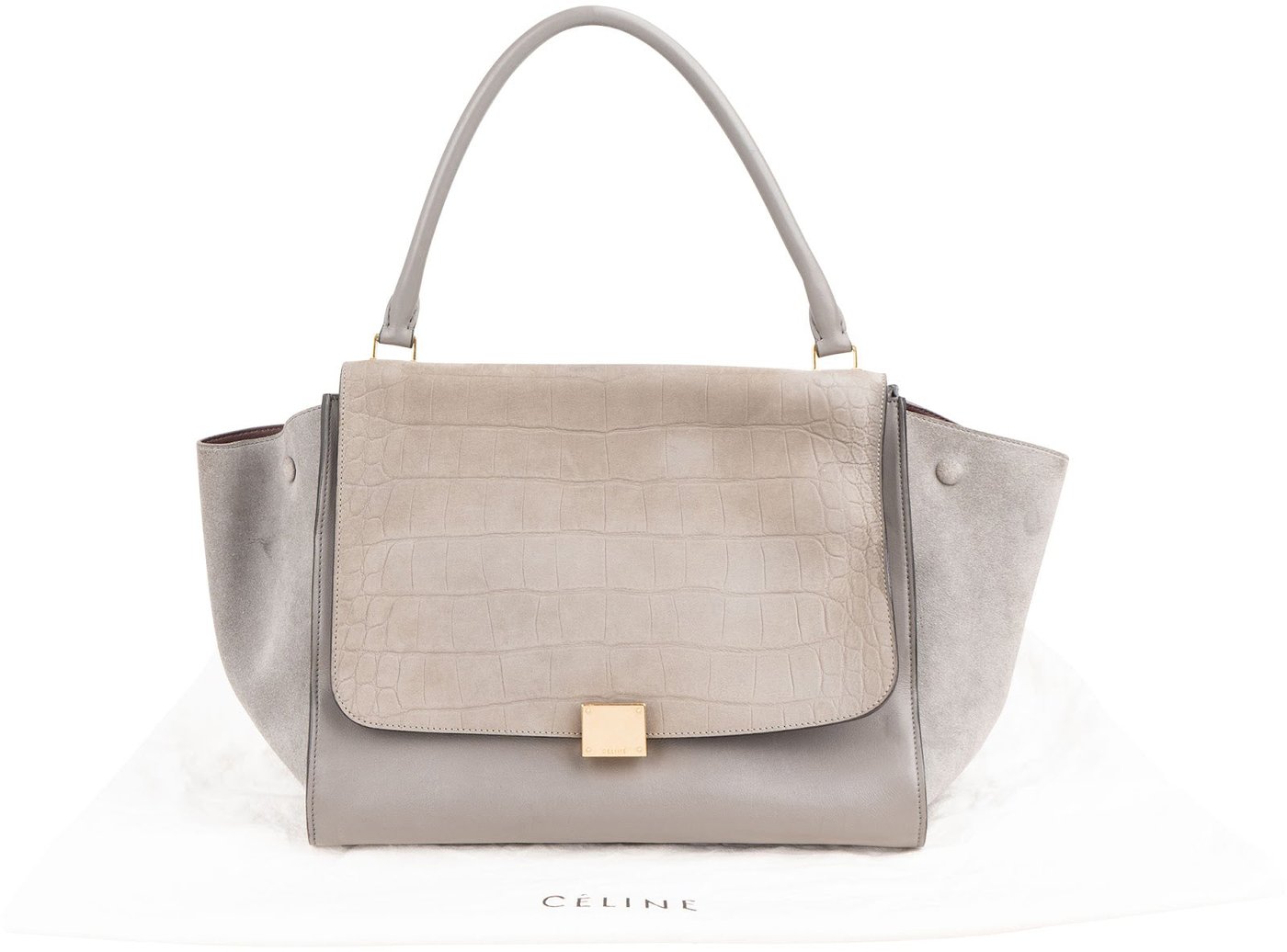 Céline Taupe Croc-Embossed Suede & Leather Trapeze Handbag