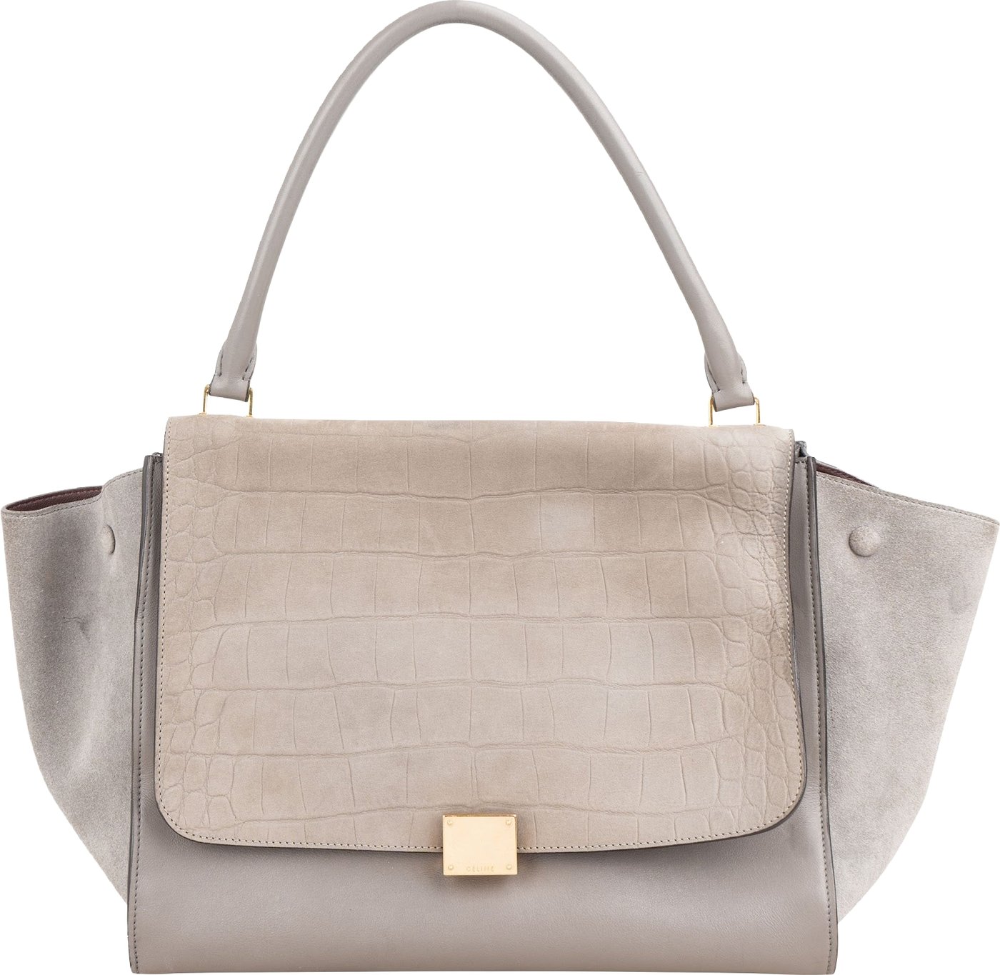 Céline Taupe Croc-Embossed Suede & Leather Trapeze Handbag
