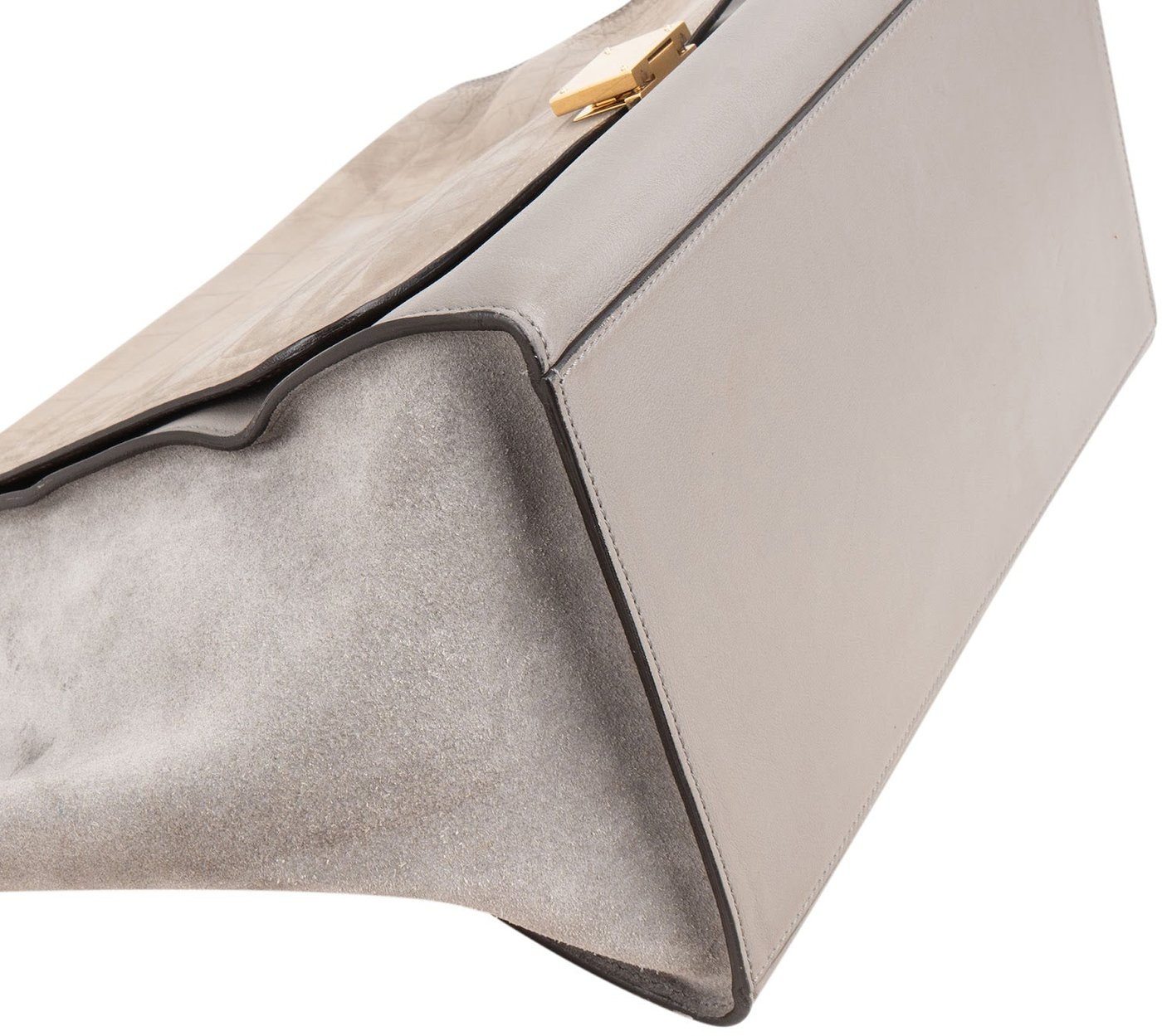 Céline Taupe Croc-Embossed Suede & Leather Trapeze Handbag
